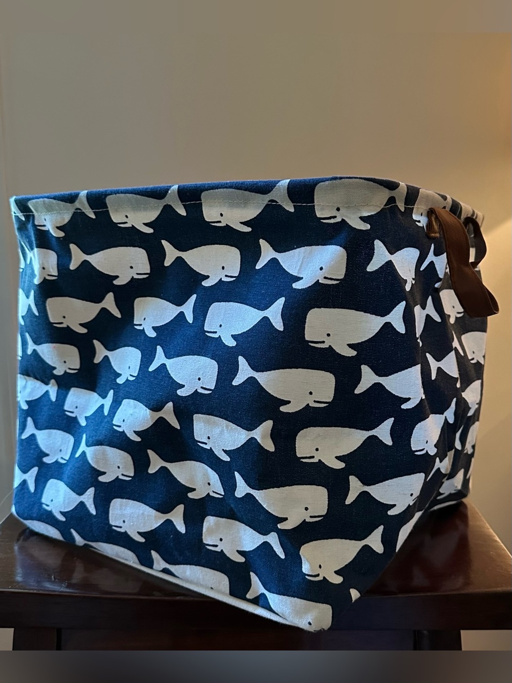 Large collapsible whale basket • soft • foldable • handles • toy room • storage